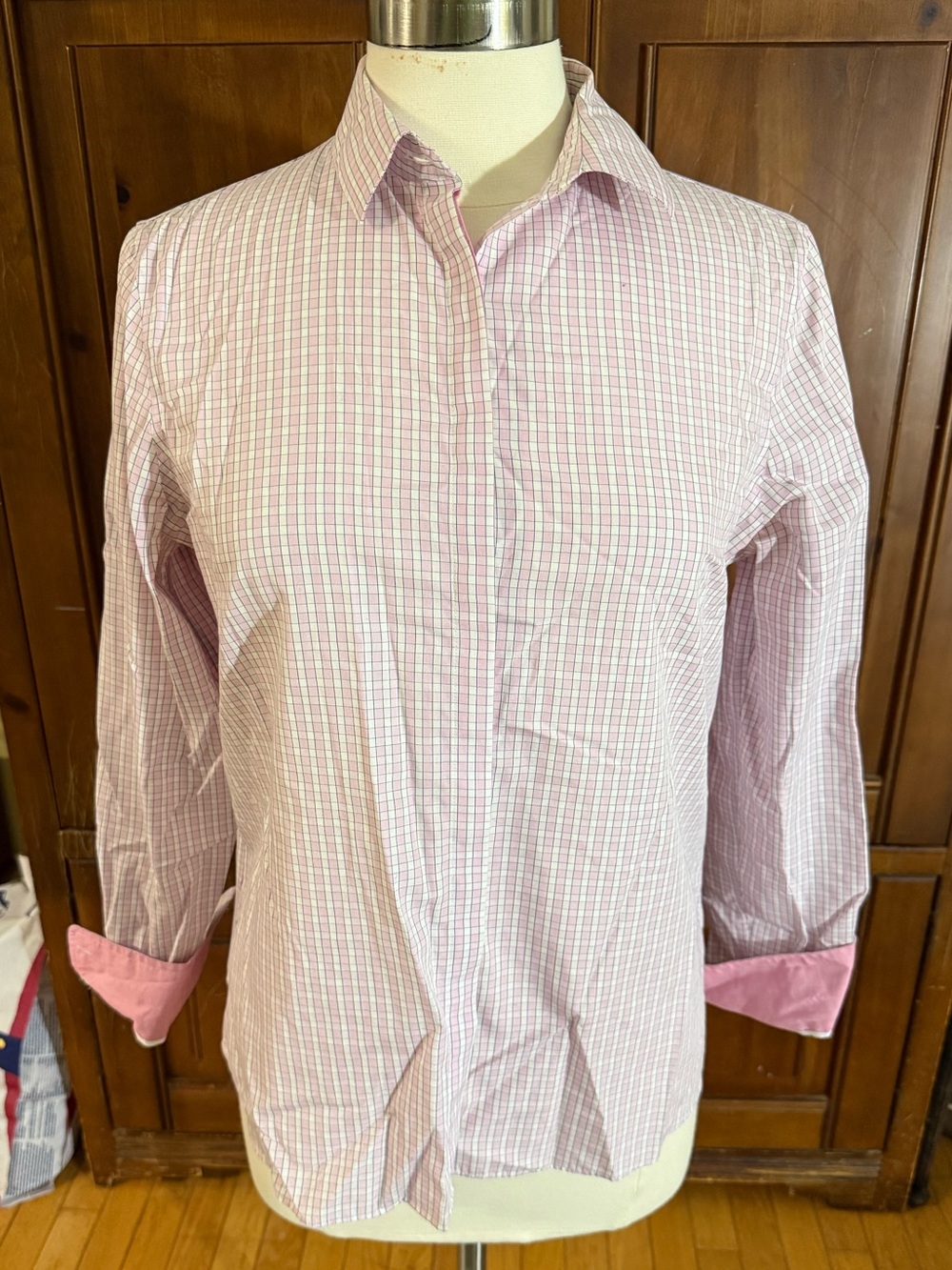 Lands' End Pink & White Micro-Check Button-Down Shirt